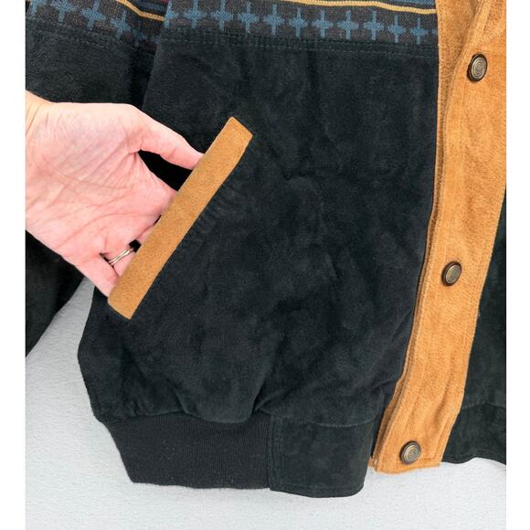 Casual Outfitters Unisex Vintage 90s Suede Leather Southwestern Aztec Jacket - Picture 3 of 9